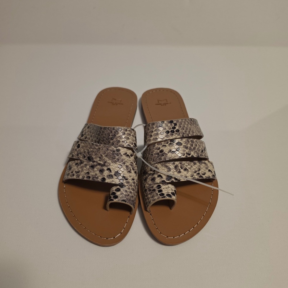 Marc Fisher Snakeskin Print Toe Loop Slide Sandals Brown Beige Size 7.5M